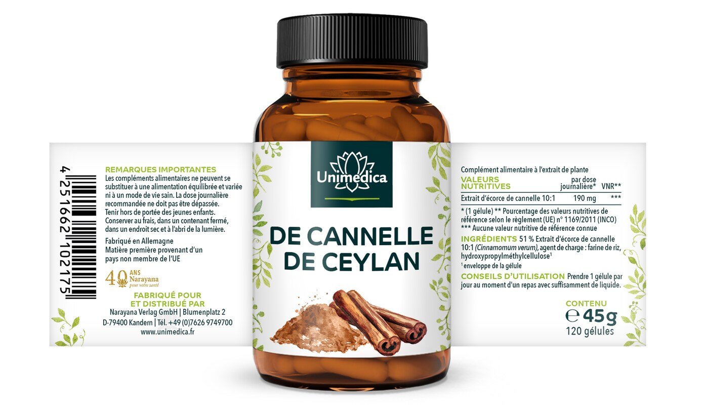Lot de 2: Extrait de cannelle de Ceylan 10:1 - 2 x 120 gélules - par Unimedica