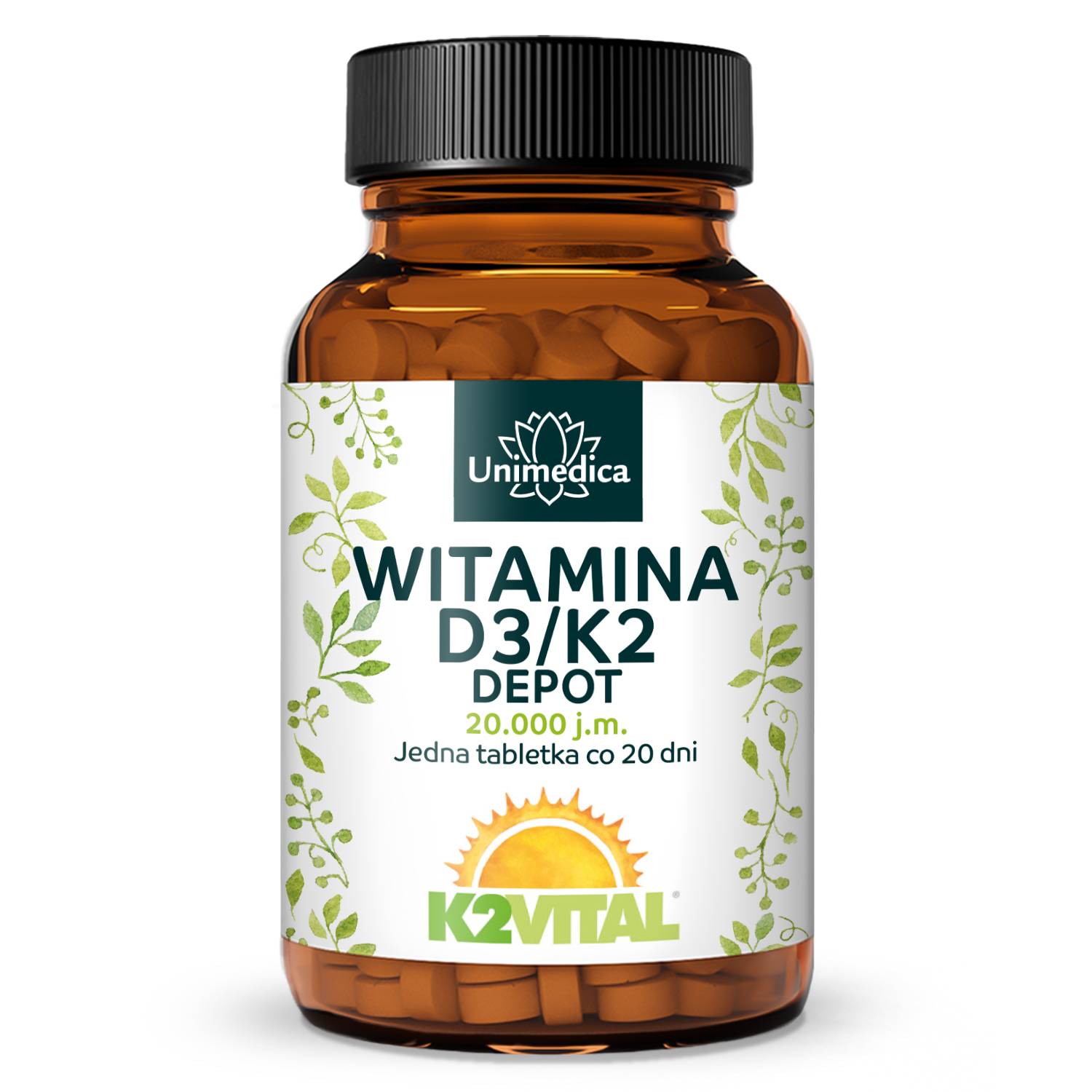 Witamina D3 / K2 MK7 All-trans Depot - D3 20 000 j.m. (500 µg) / K2 200 µg (1 tabletka) - 180 tabletek - od Unimedica