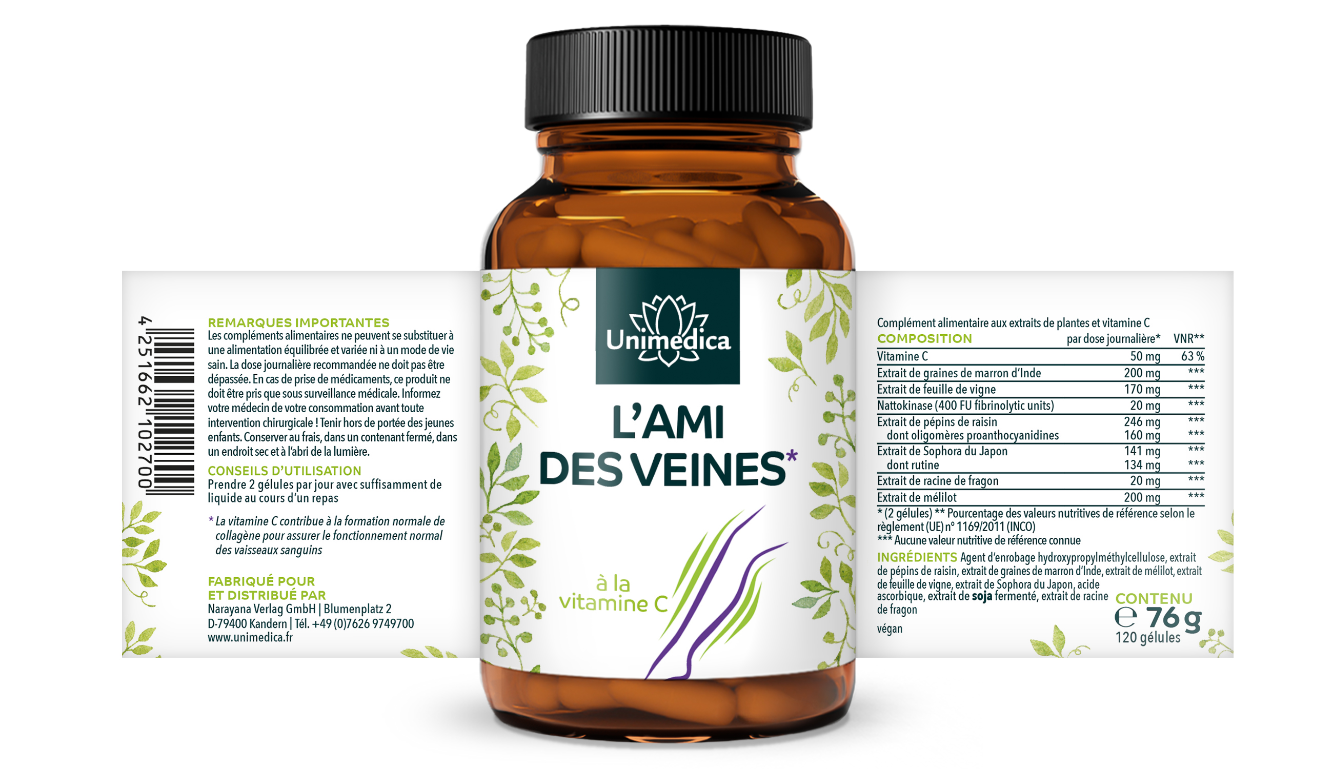 Venenfreund* - Komplex mit Vitamin C und Rutin - 120 Kapseln - von Unimedica