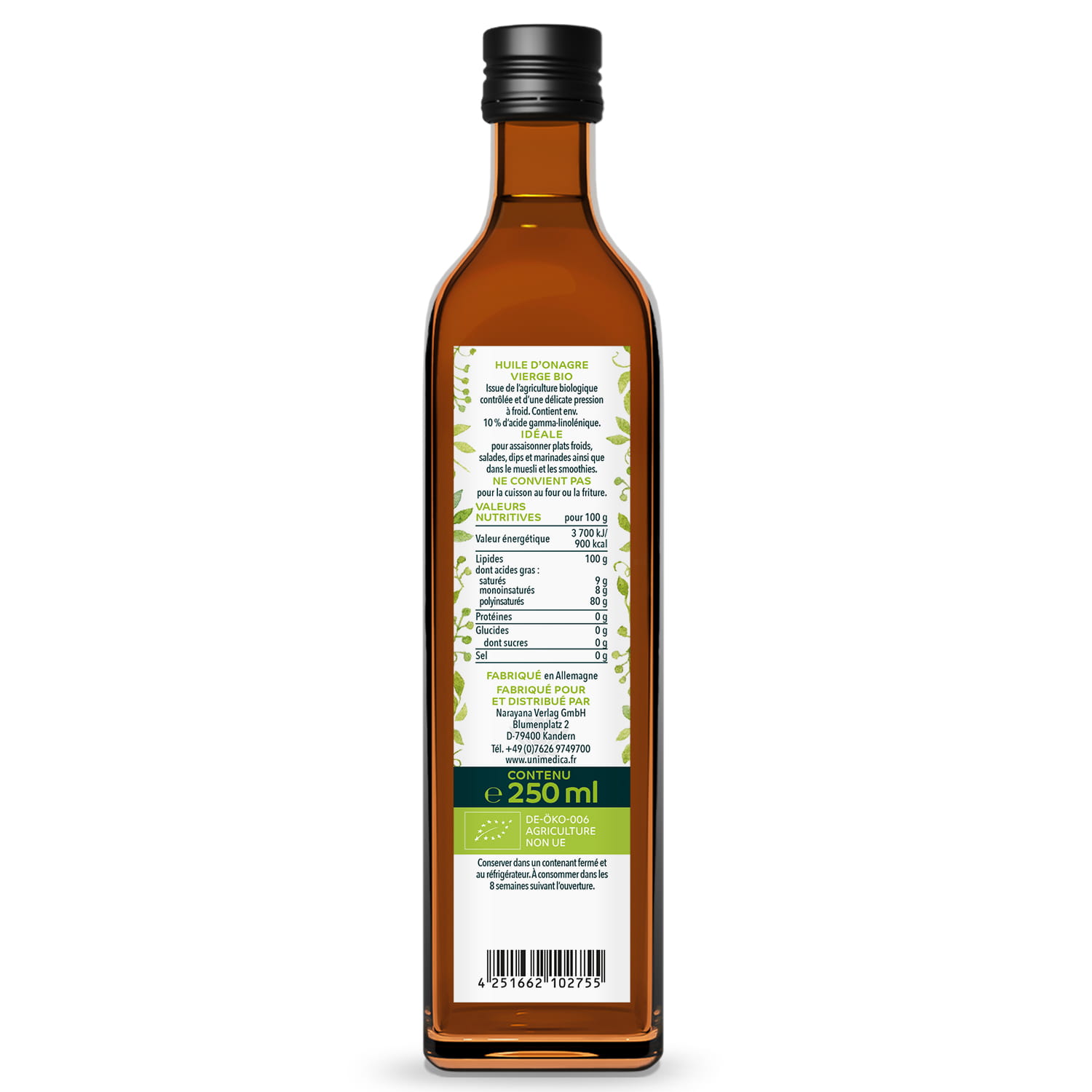 Bio Nachtkerzenöl nativ - naturrein - kaltgepresst - 250 ml - von Unimedica