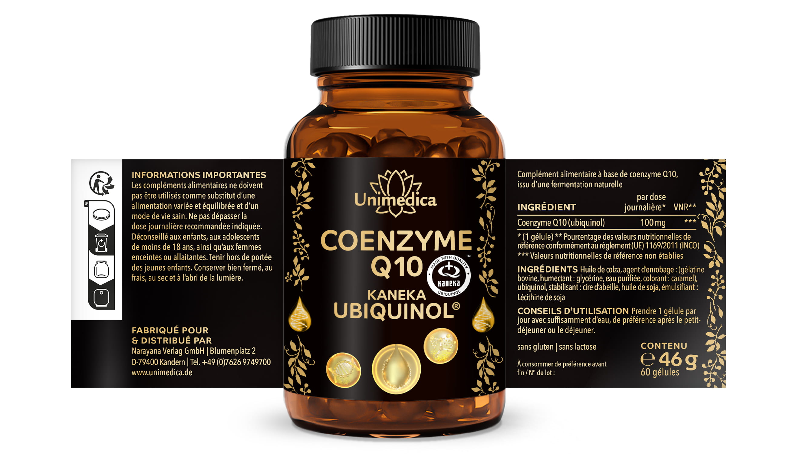 Coenzyme Q10 - KANEKA Ubiquinol® - Principe actif premium du leader du marché japonais Kaneka - 100 mg par dose journalière - 60 gélules molles - par Unimedica