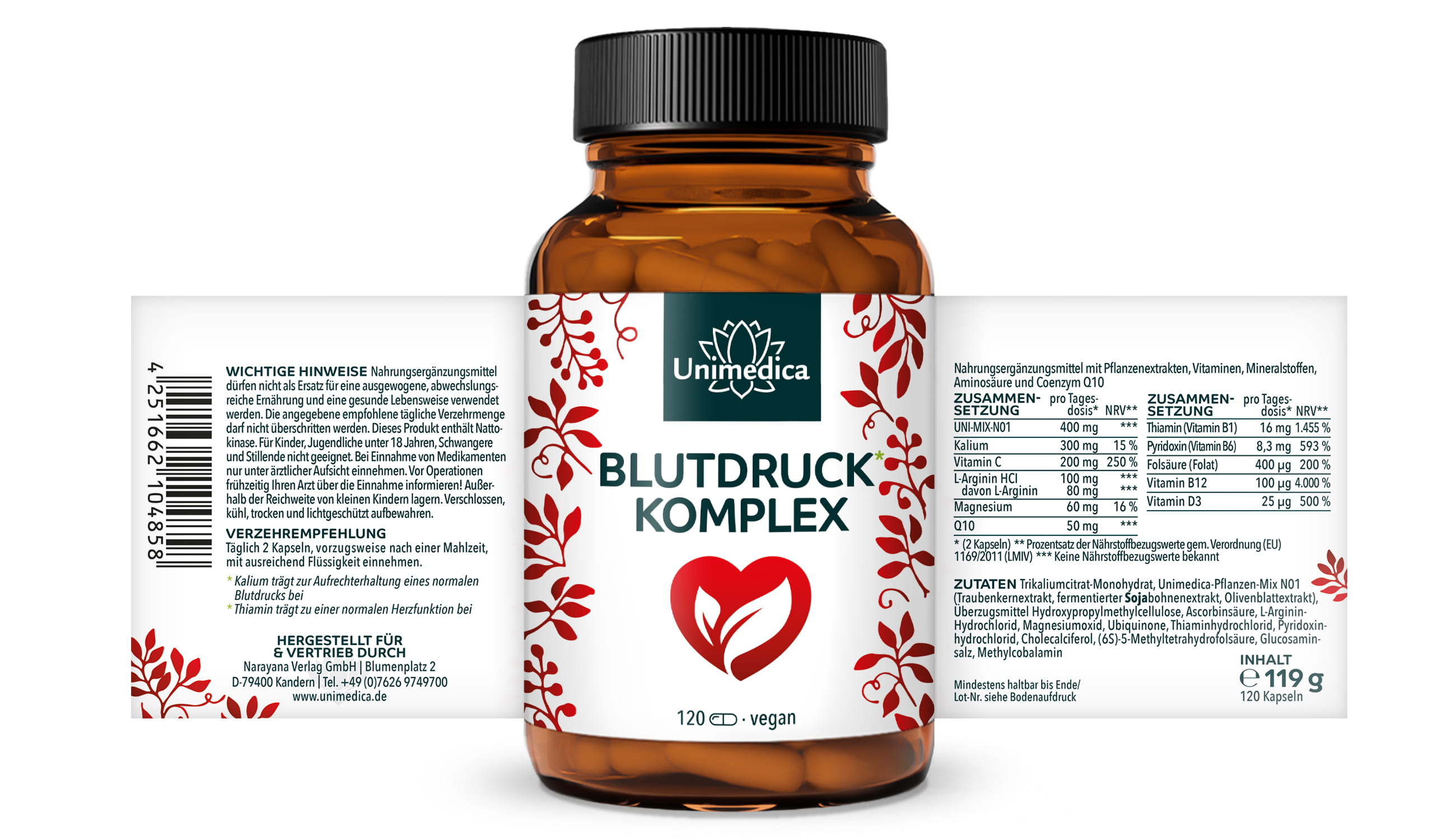 Blutdruck* Komplex - hochdosiert - 120 Kapseln - von Unimedica