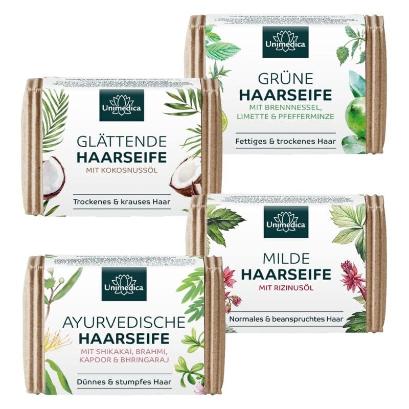 4er-Sparset: Haarseifen - ayurvedisch, mild, glättend, grün - 4 x 100 g - von Unimedica