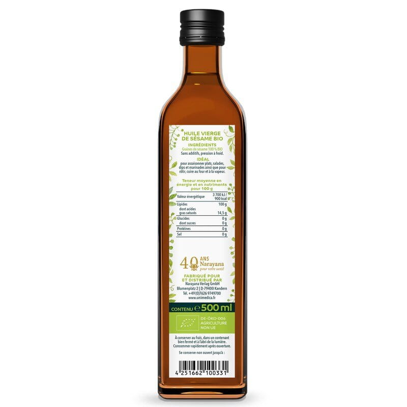 Huile de sésame bio - 500 ml - Unimedica