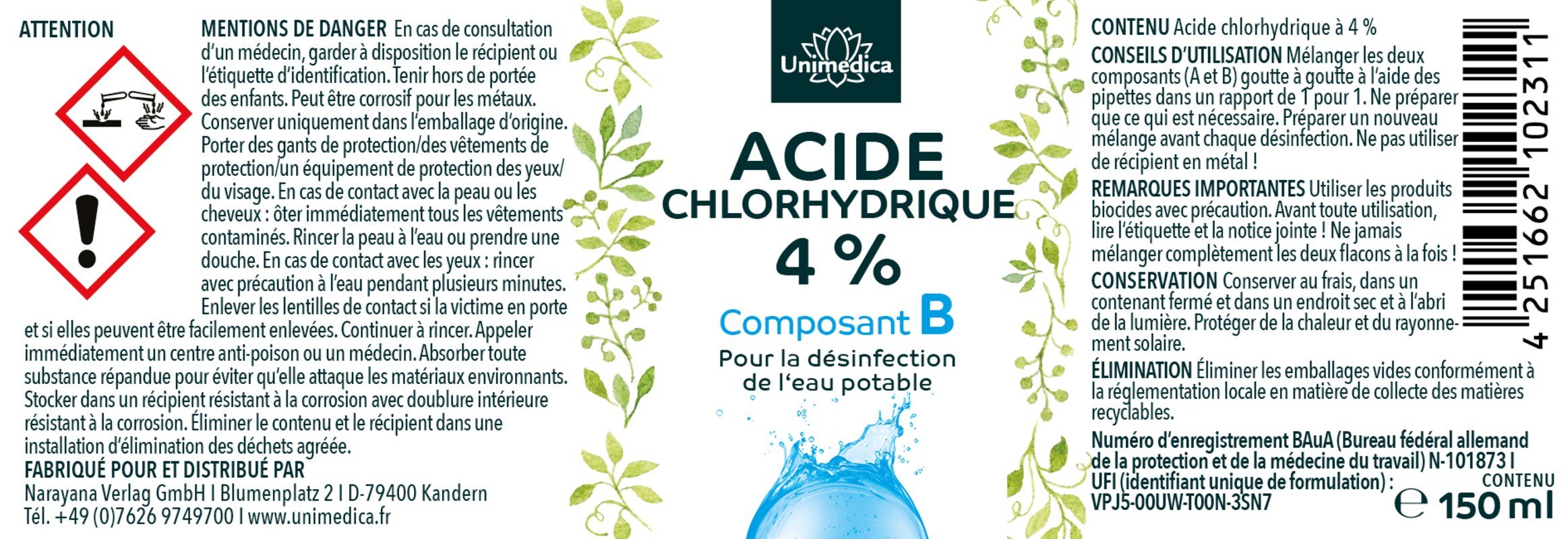 Chlorite de sodium 25% + acide chlorhydrique 4% Ph.Eur. - Lot de 2 x150 ml