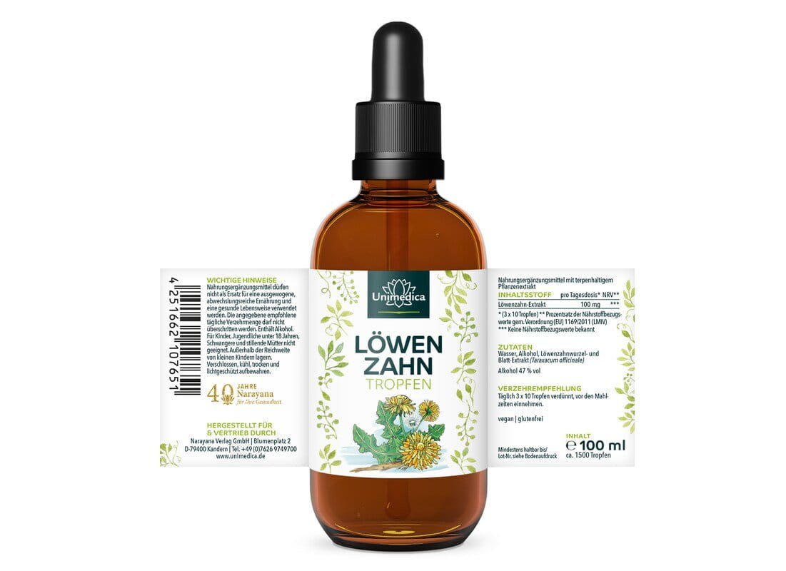 Löwenzahnextrakt-Tropfen - 100 ml - Löwenzahnwurzel- & Blattextrakt - von Unimedica