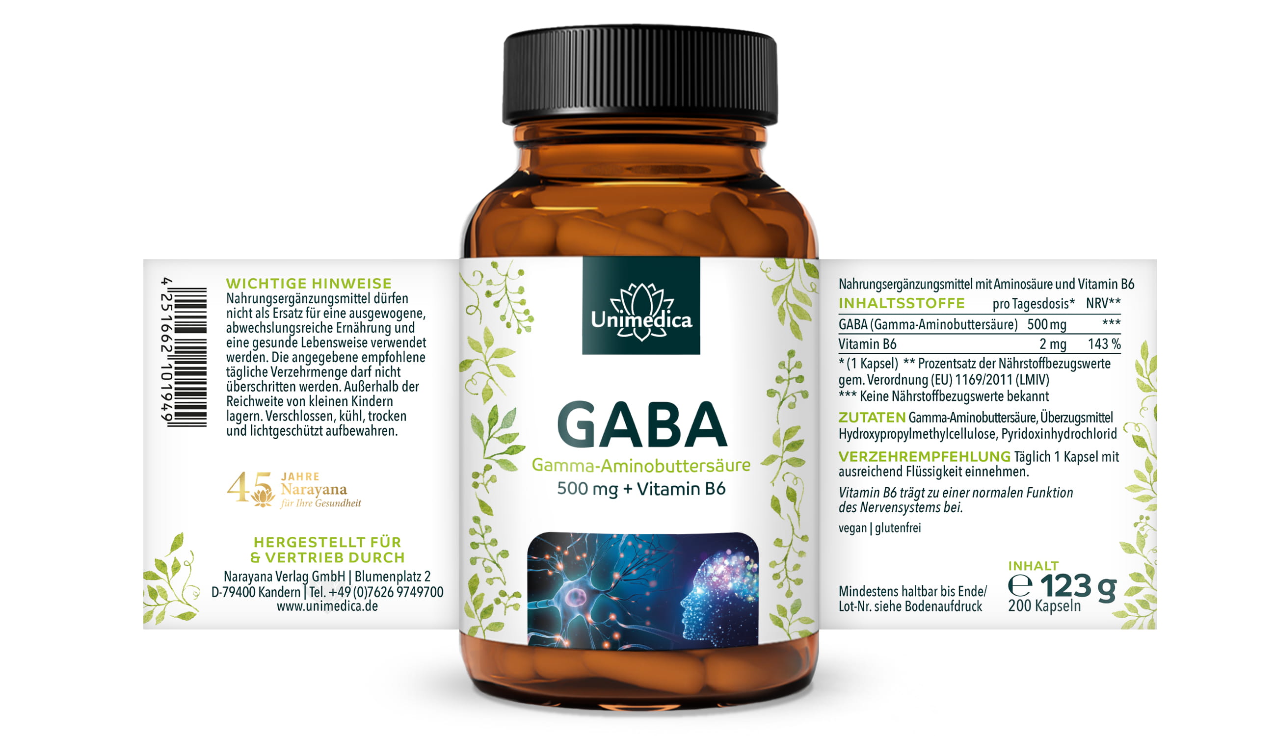 2er-Sparset: GABA - 500 mg pro Tagesdosis - 2 x 200 Kapseln - von Unimedica
