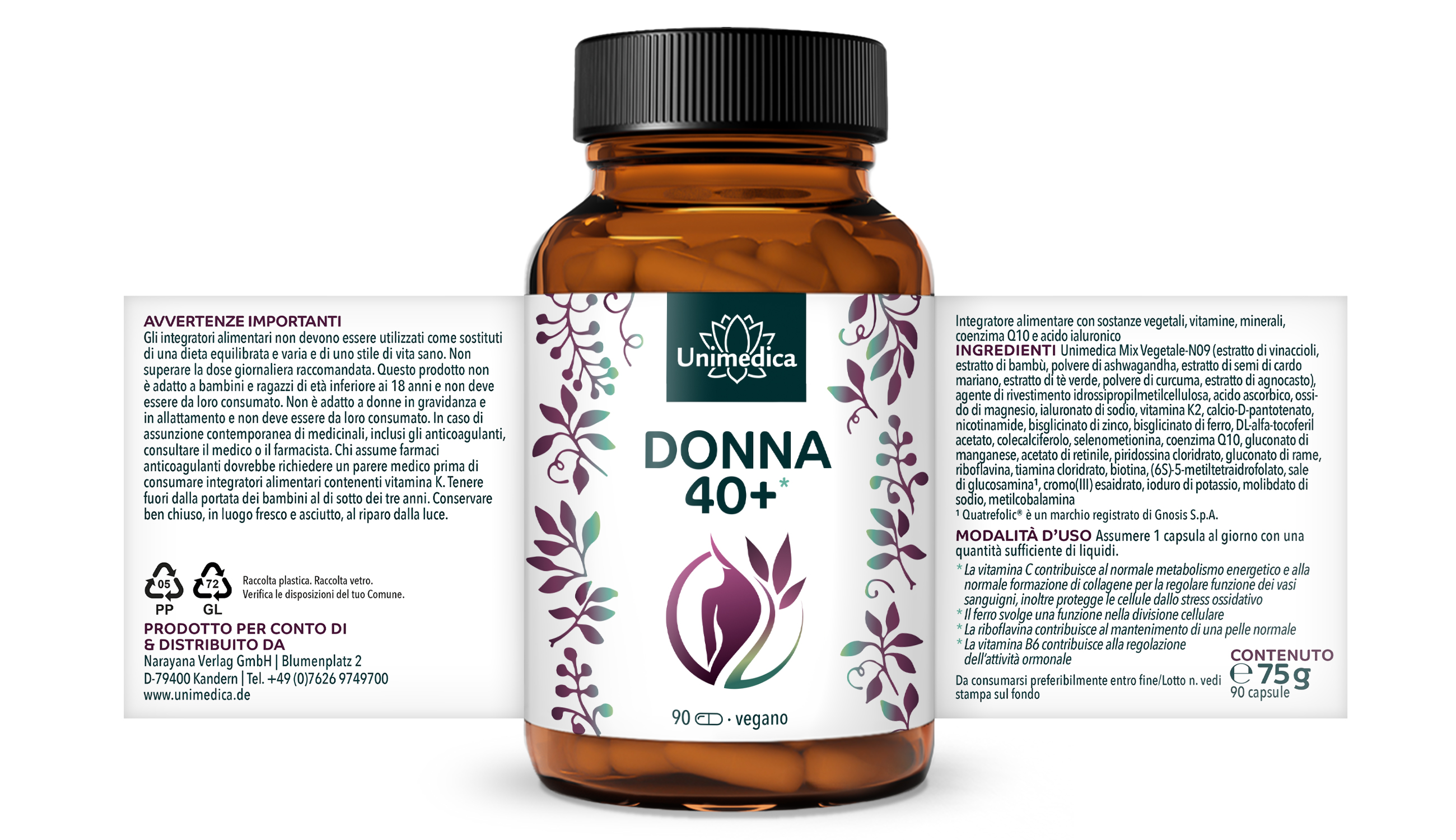 Donna dai 40* - Complesso con Coenzima Q10, Acido ialuronico e OPC - 90 capsule - di Unimedica