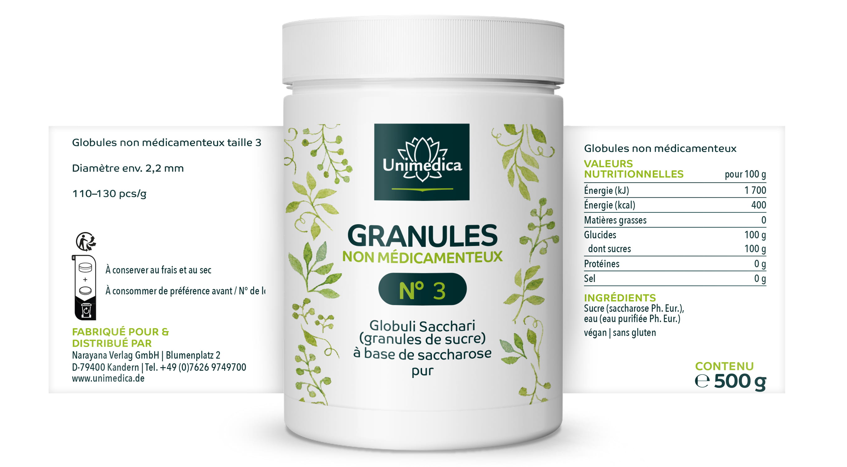 Granules neutres taille n° 3 ; Ø 2,2 mm - 500 g
