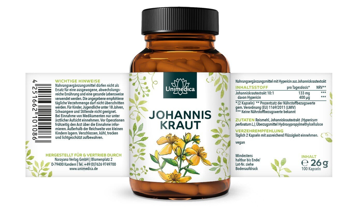 2er-Sparset: Johanniskraut Extrakt - 10 : 1 Konzentration - 133 mg pro Tagesdosis (2 Kapseln) - 2 x 100 Kapseln - von Unimedica