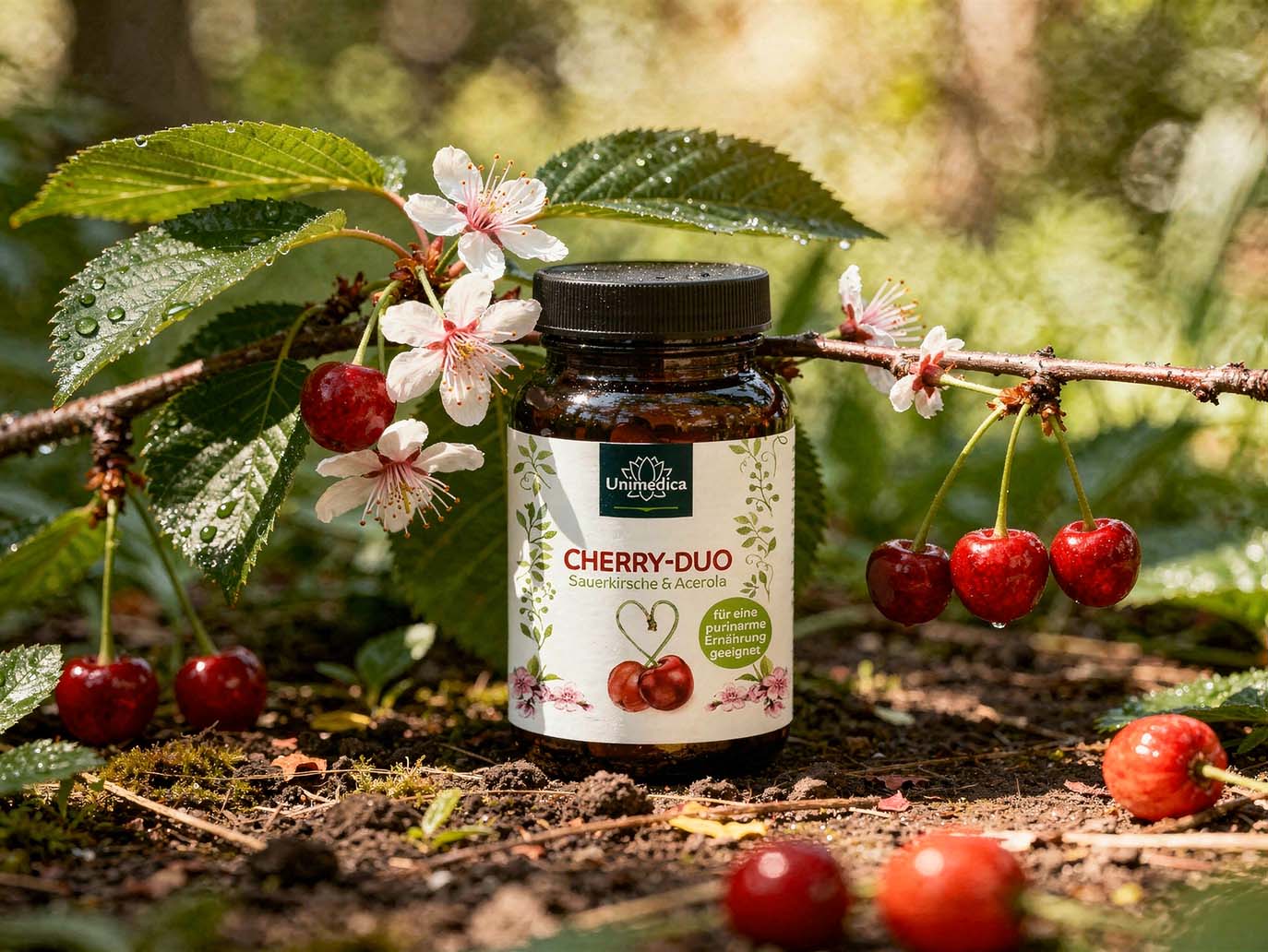Cherry Duo  Sour Cherries & Acerola  1100 mg per daily dose (2 capsules)  60 capsules  from Unimedica