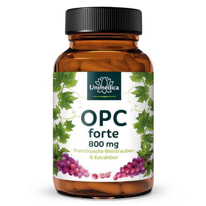 OPC forte - 800 mg Traubenkernextrakt pro Tagesdosis (2 Kapseln) - 180 Kapseln - aus Wasserextraktion - von Unimedica
