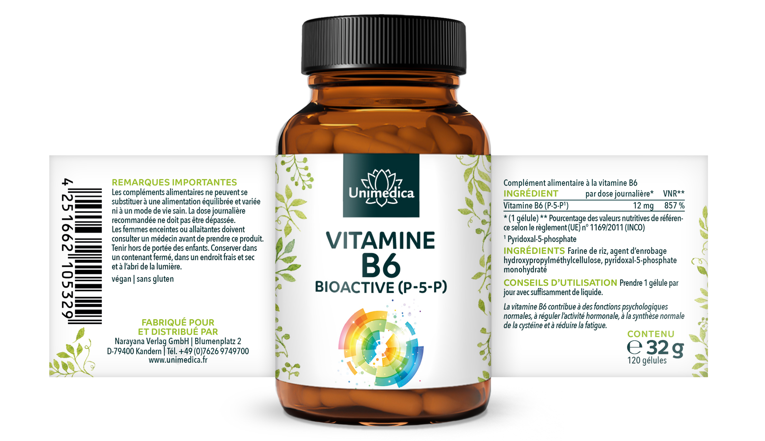 Vitamine B6 BIOACTIVE - pyridoxal-5-phosphate (P-5-P) - 25 mg par dose journalière (1 gélule)  hautement dosée - 120 gélules - par Unimedica