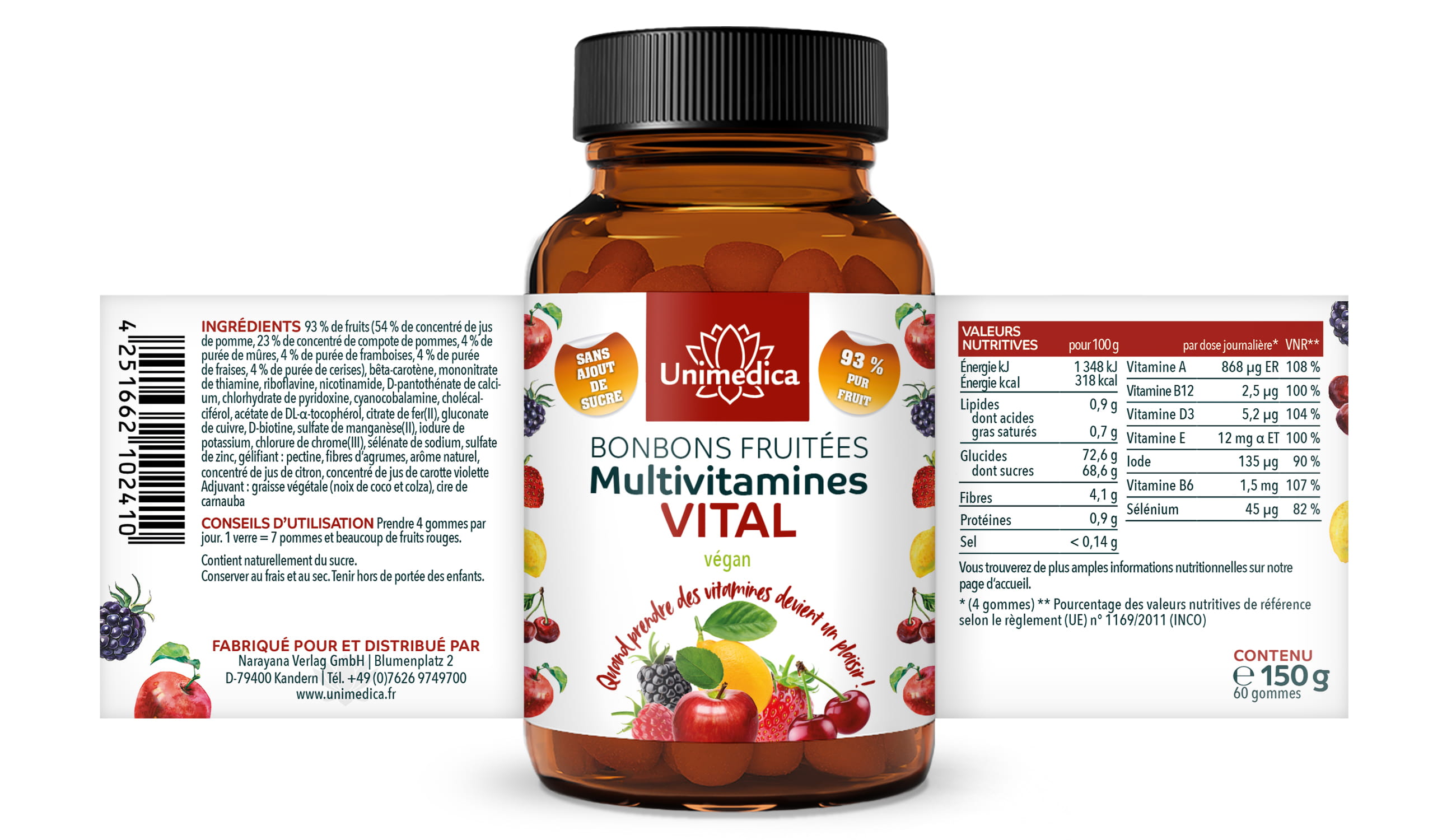 Lot de 2: VITAL - Multivitamines  bonbons fruités - 2 x 60 bonbons - par Unimedica