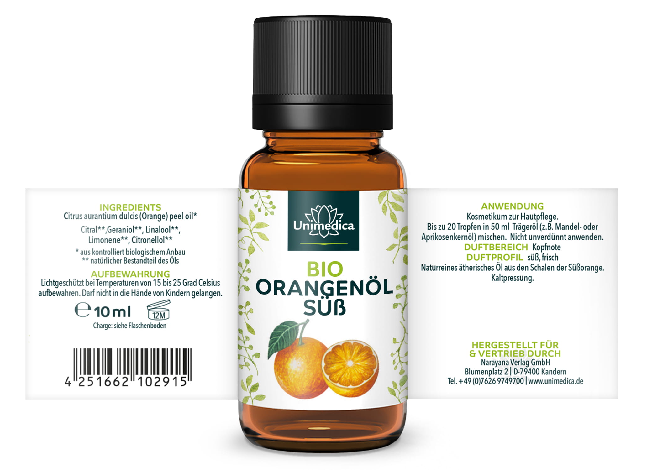 Bio Orangenöl - süß - natürliches ätherisches Öl - 10 ml - von Unimedica