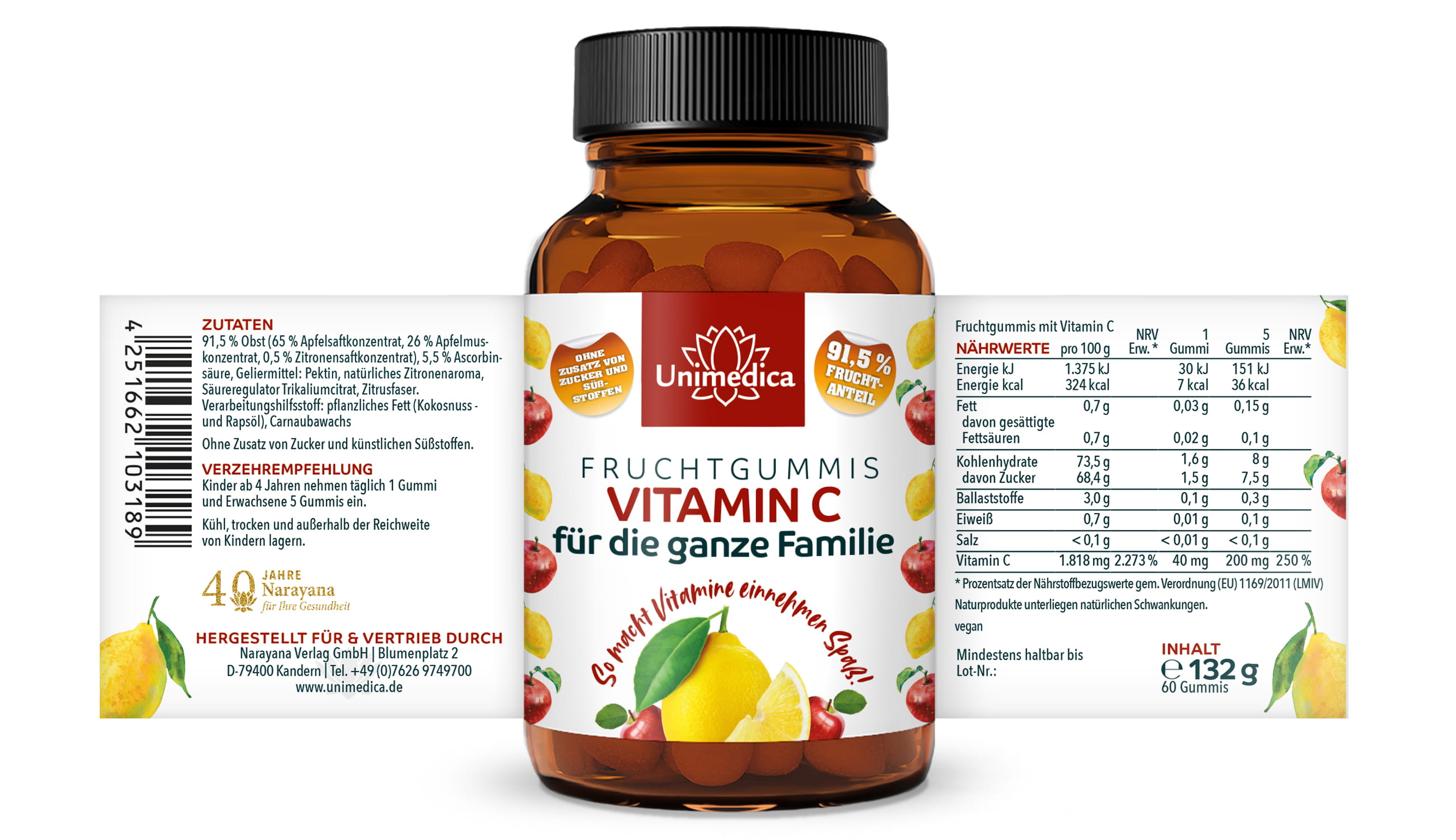 2er-Sparset: Vitamin C Fruchtgummis für die ganze Familie - 2 x 60 Gummis - von Unimedica