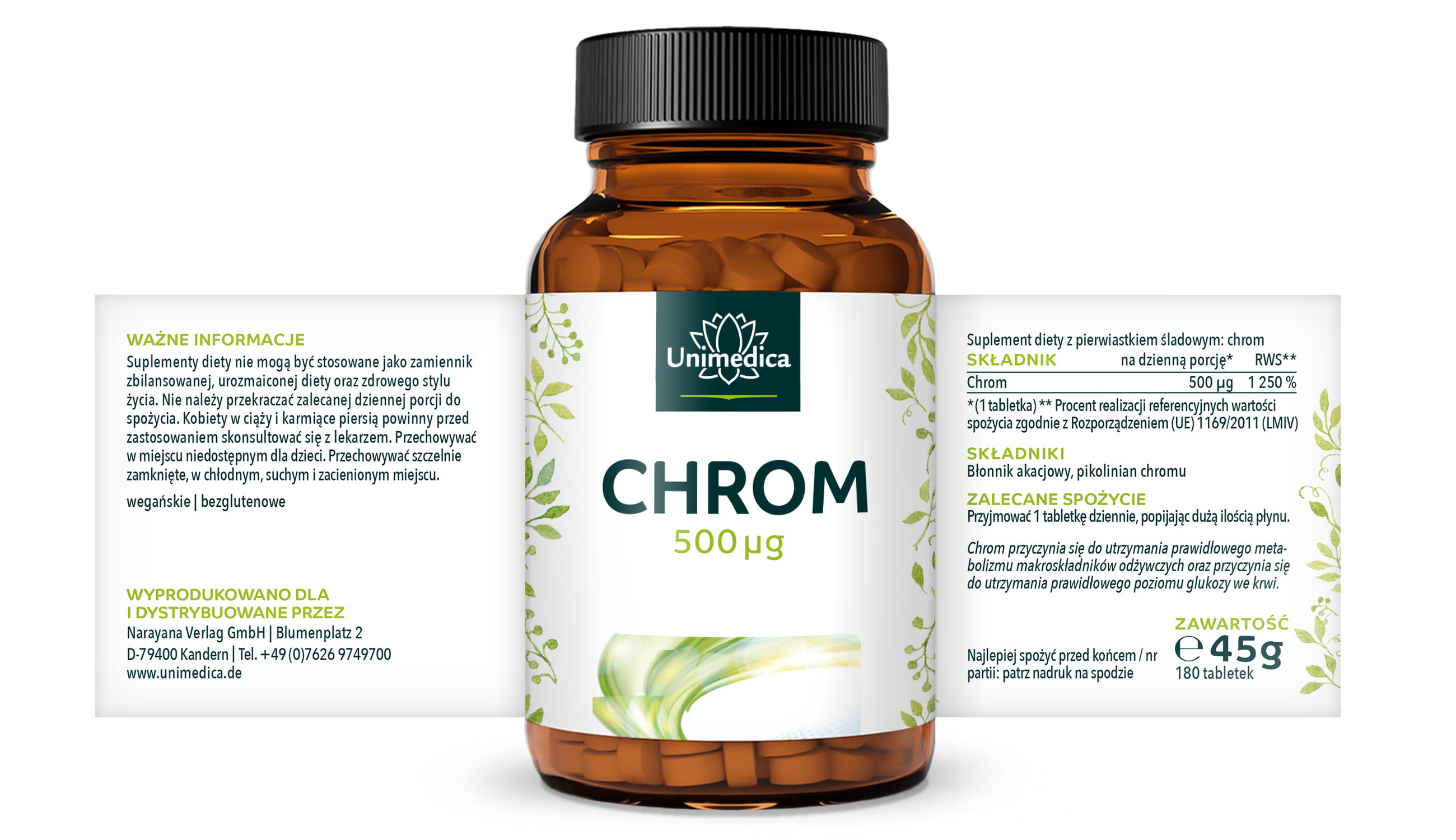 Chrom - 500 µg na dzienną dawkę (1 tabletka) - 180 tabletek - od Unimedica