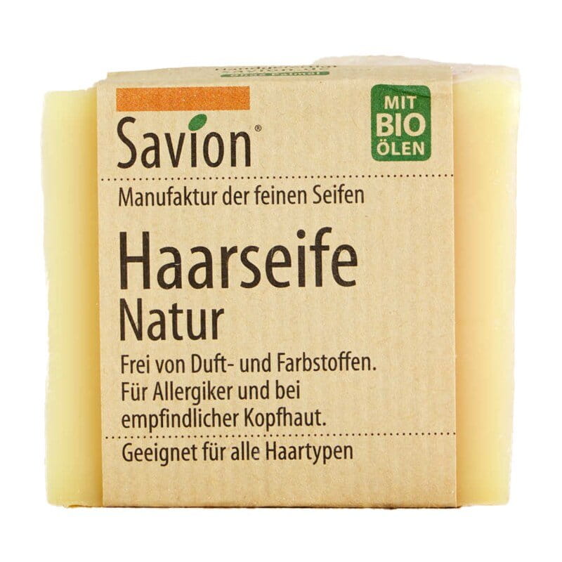 Haarseife Natur - ohne Duftstoffe für alle Haartypen - Savion - 85 g