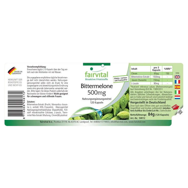 Bittermelone 500 mg mit Chrom - 120 Kapseln
