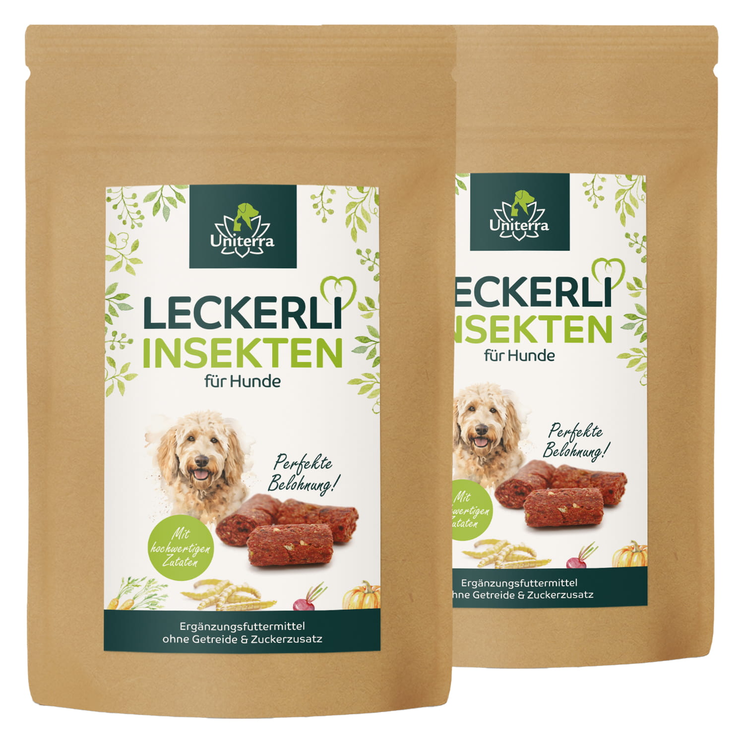 Set: Insect Treats for Dogs  natural dog snacks with high-quality protein  supplementary animal food  2 x 150 g  by Uniterra