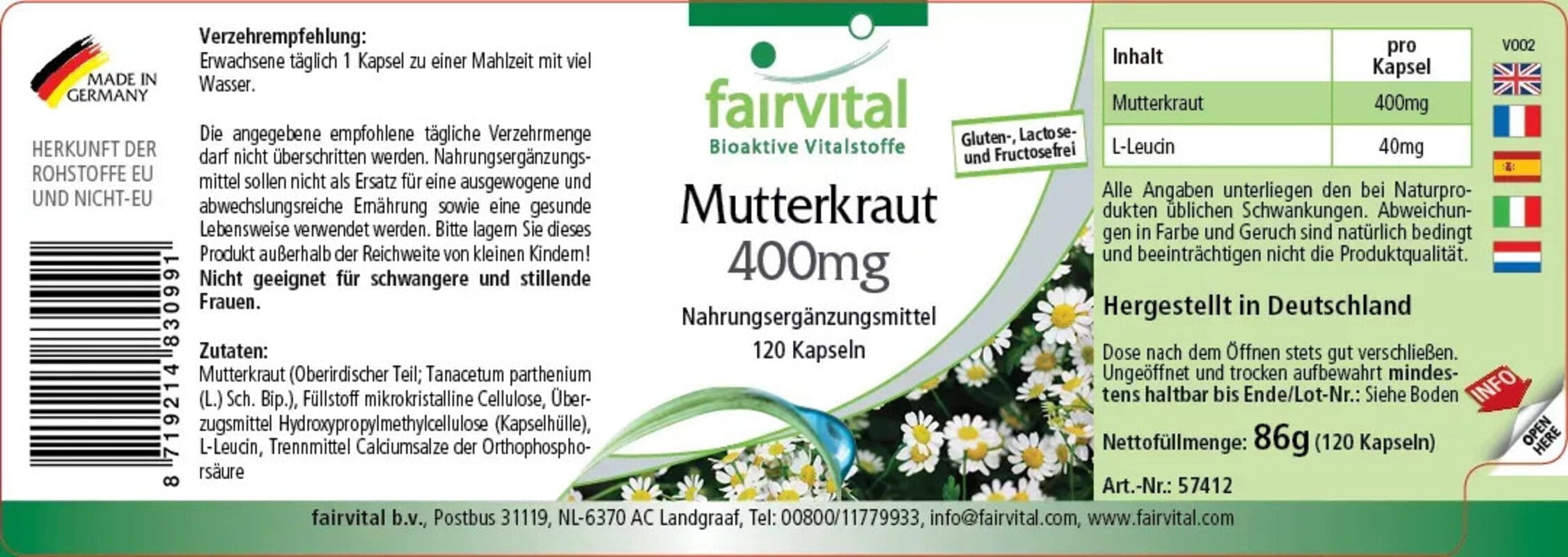 Mutterkraut 400mg - Fairvital - 120 Kapseln