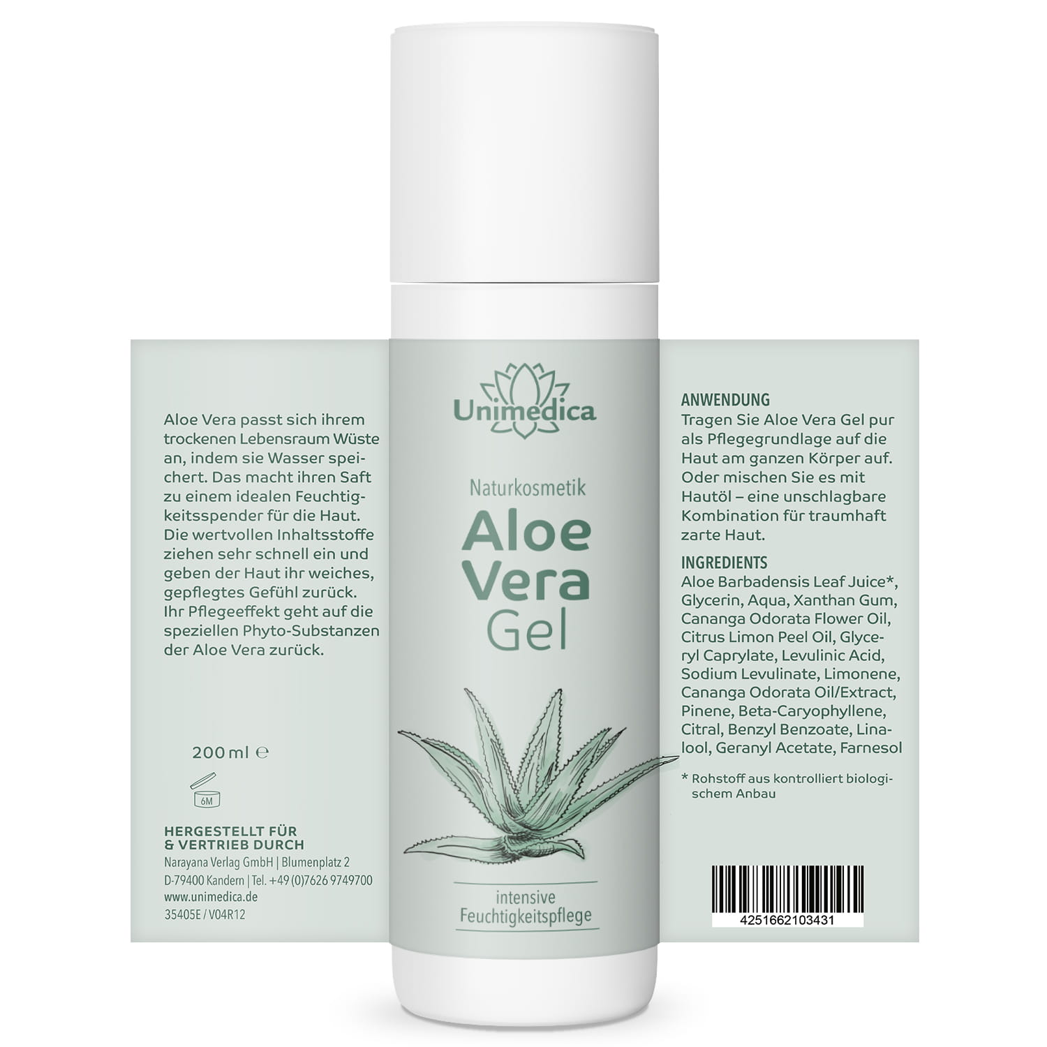 Aloe Vera Gel - Naturkosmetik - 200 ml - von Unimedica