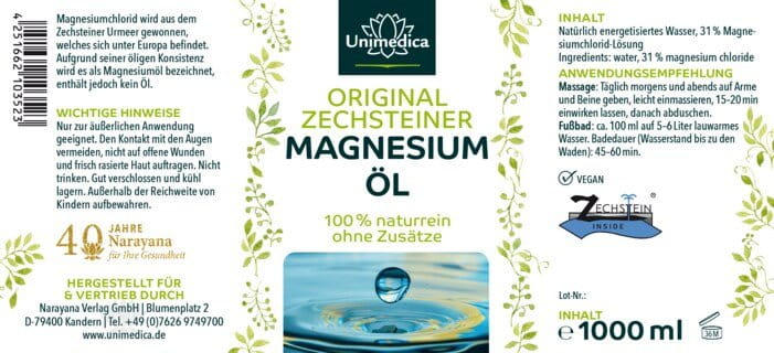 Magnesium Öl - Original Zechsteiner - 1000 ml - von Unimedica