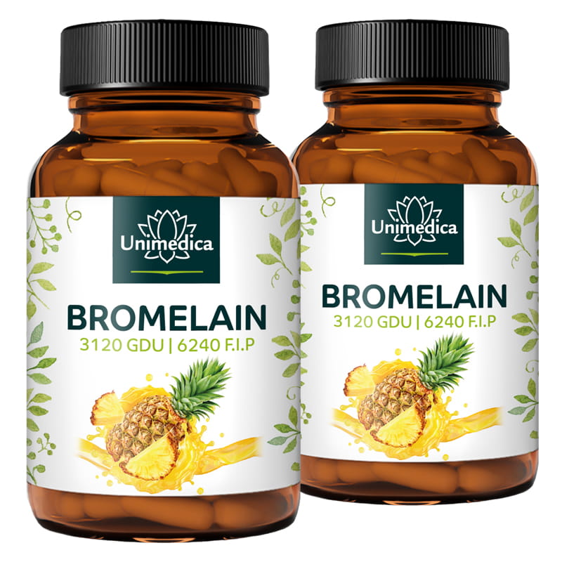 2er-Sparset: Bromelain - 1040 mg und 3.120 GDU | 6.240 F.I.P. pro Tagesdosis (2 Kapseln) - mit magensaftresistenten DR® Caps - 2 x 120 Kapseln - von Unimedica
