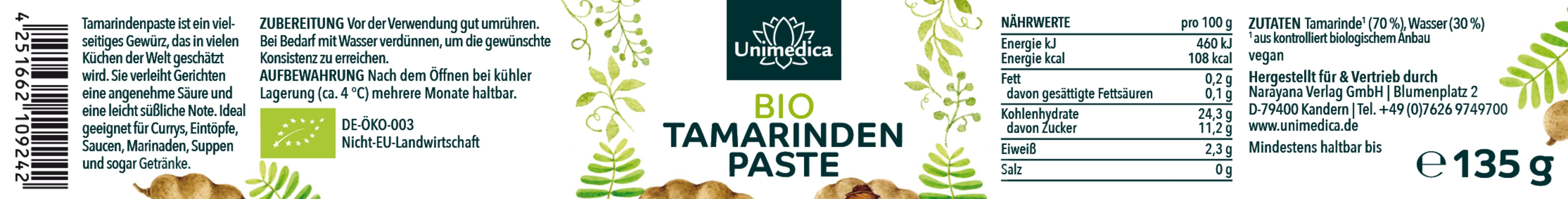 Bio Tamarindenpaste - 135 g - von Unimedica
