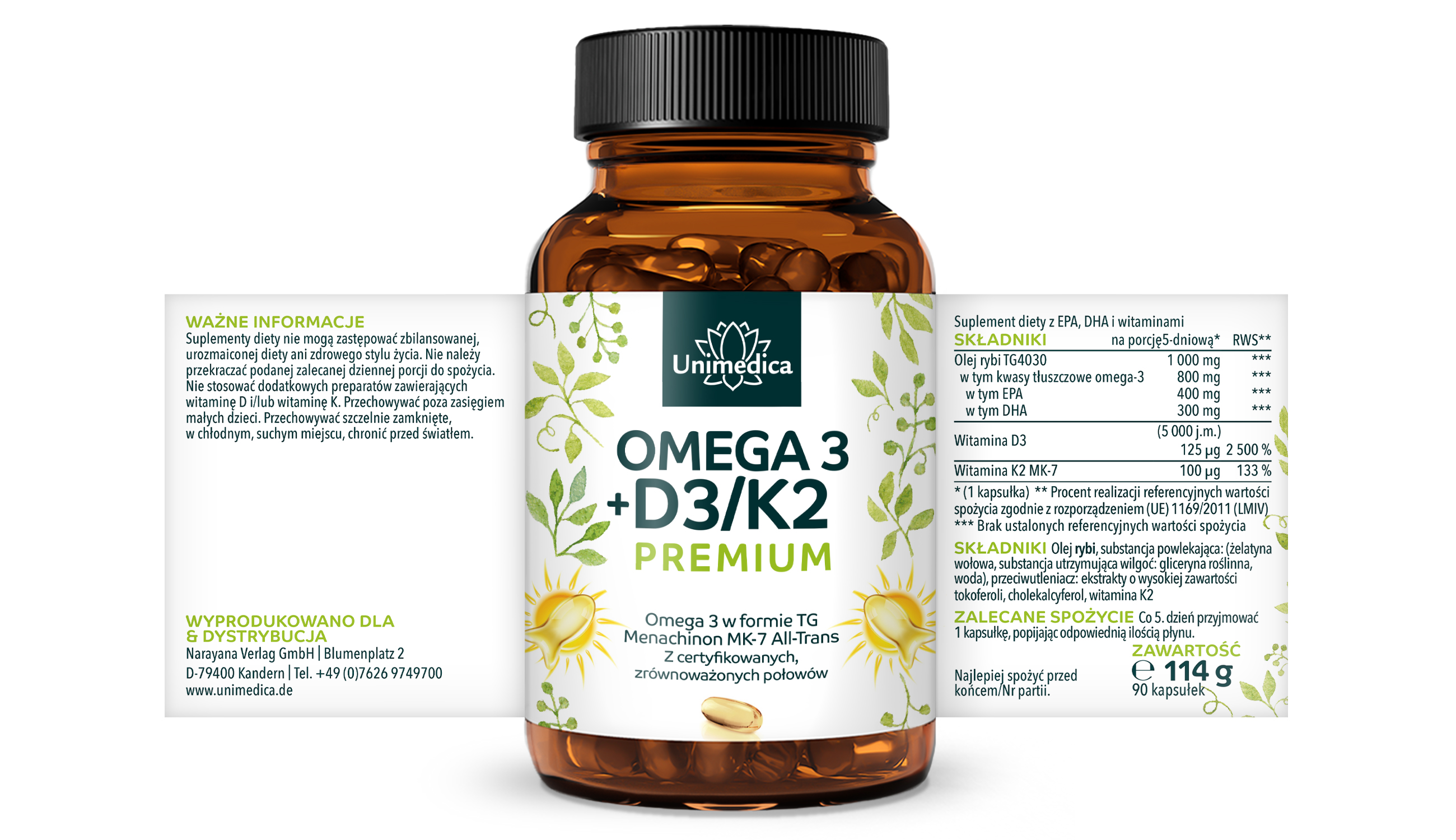 Witamina D3 + K2 MK7 All-trans + Omega-3 - Premium - z zrównoważonego połowu - 90 miękkich kapsułek