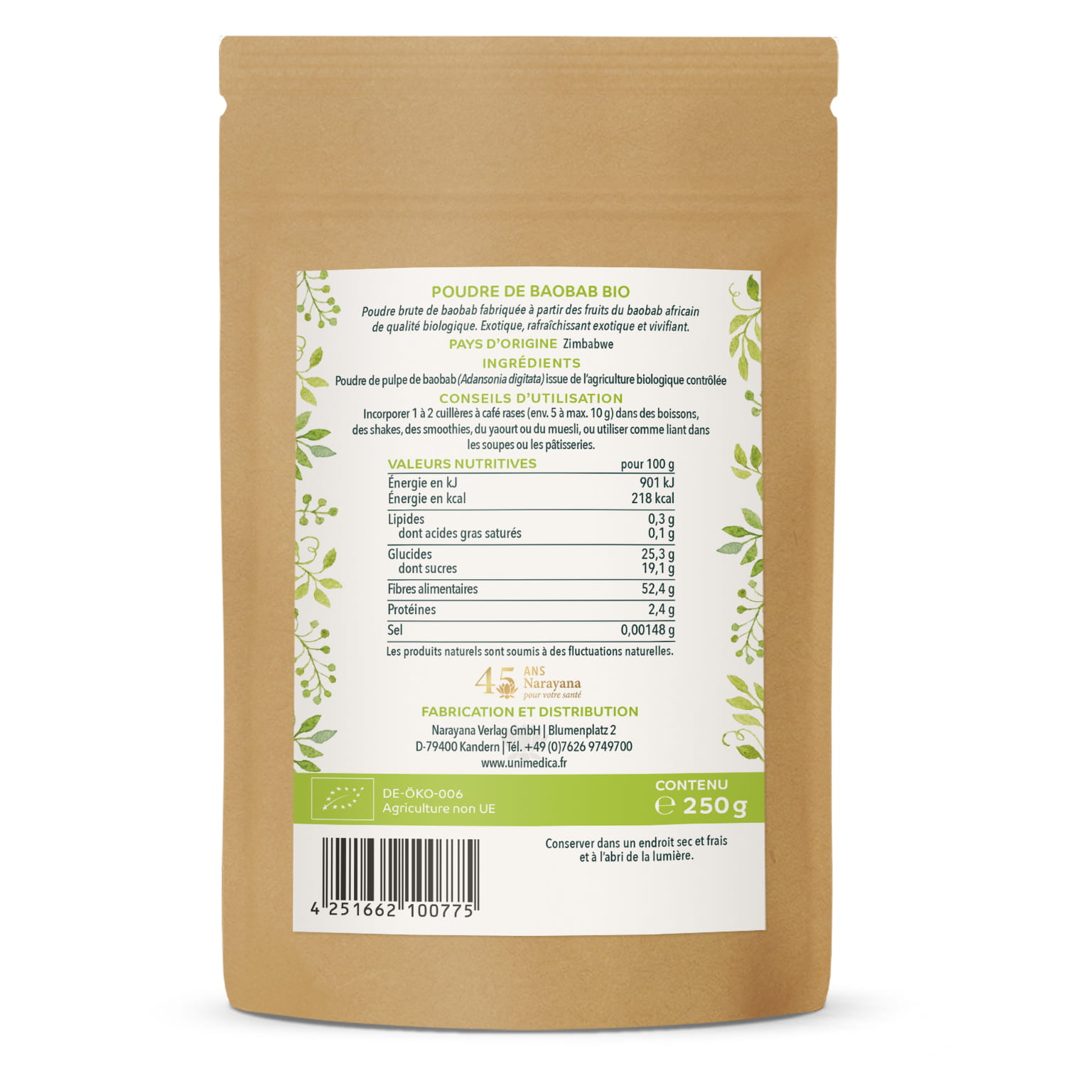 Poudre de baobab bio - 250 g - par Unimedica