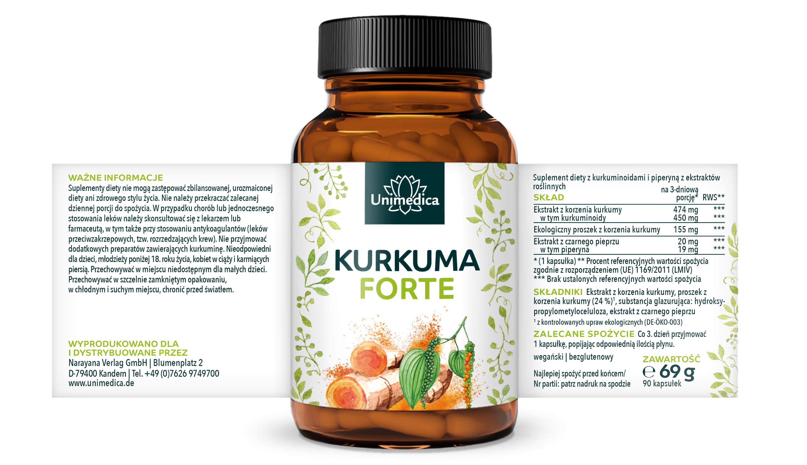 Kurkuma FORTE - z czarnym pieprzem - 90 kapsułek - od Unimedica