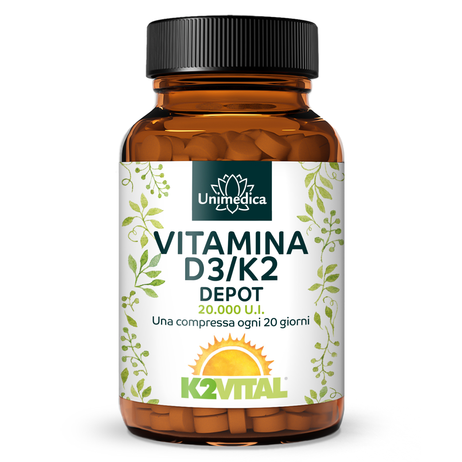 Vitamina D3 / K2 MK7 All-trans Depot - D3 20.000 UI 500 µg / K2 200 µg (1 compressa) - 180 compresse - di Unimedica