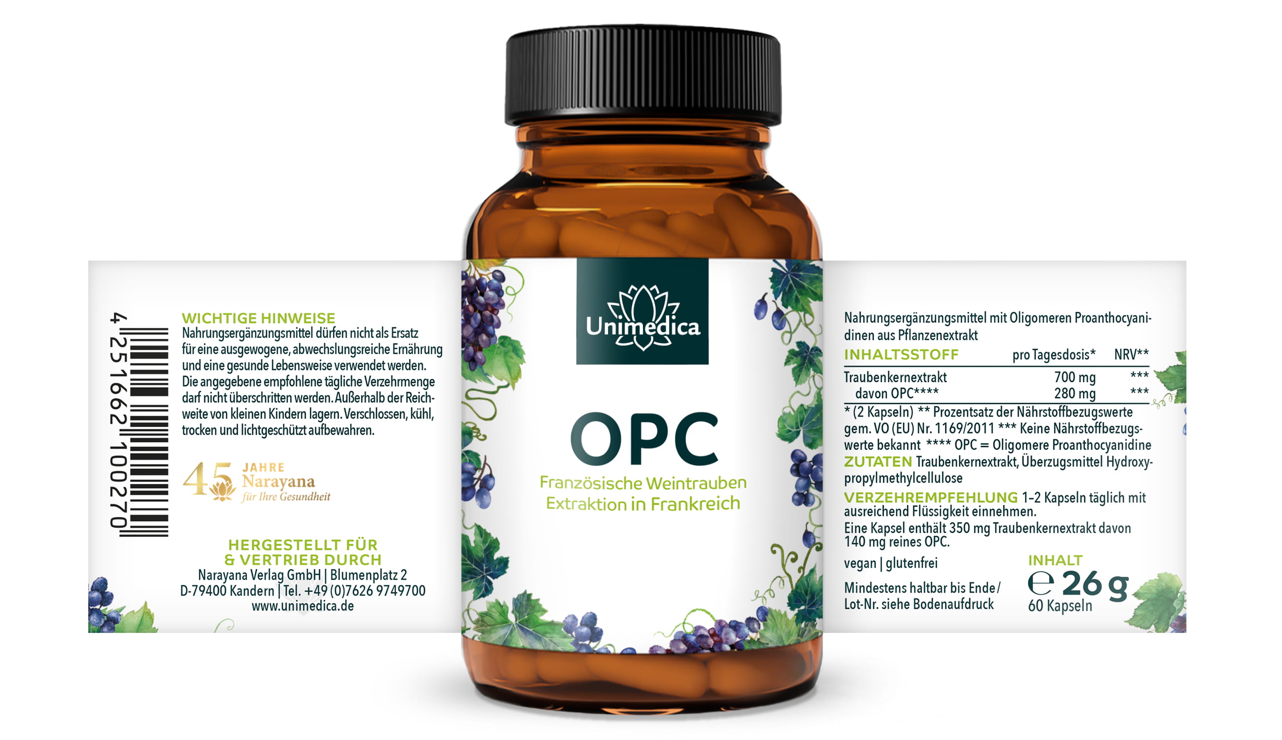 OPC - 280 mg pro Tagesdosis (2 Kapseln) - 60 Kapseln - von Unimedica - Topangebot