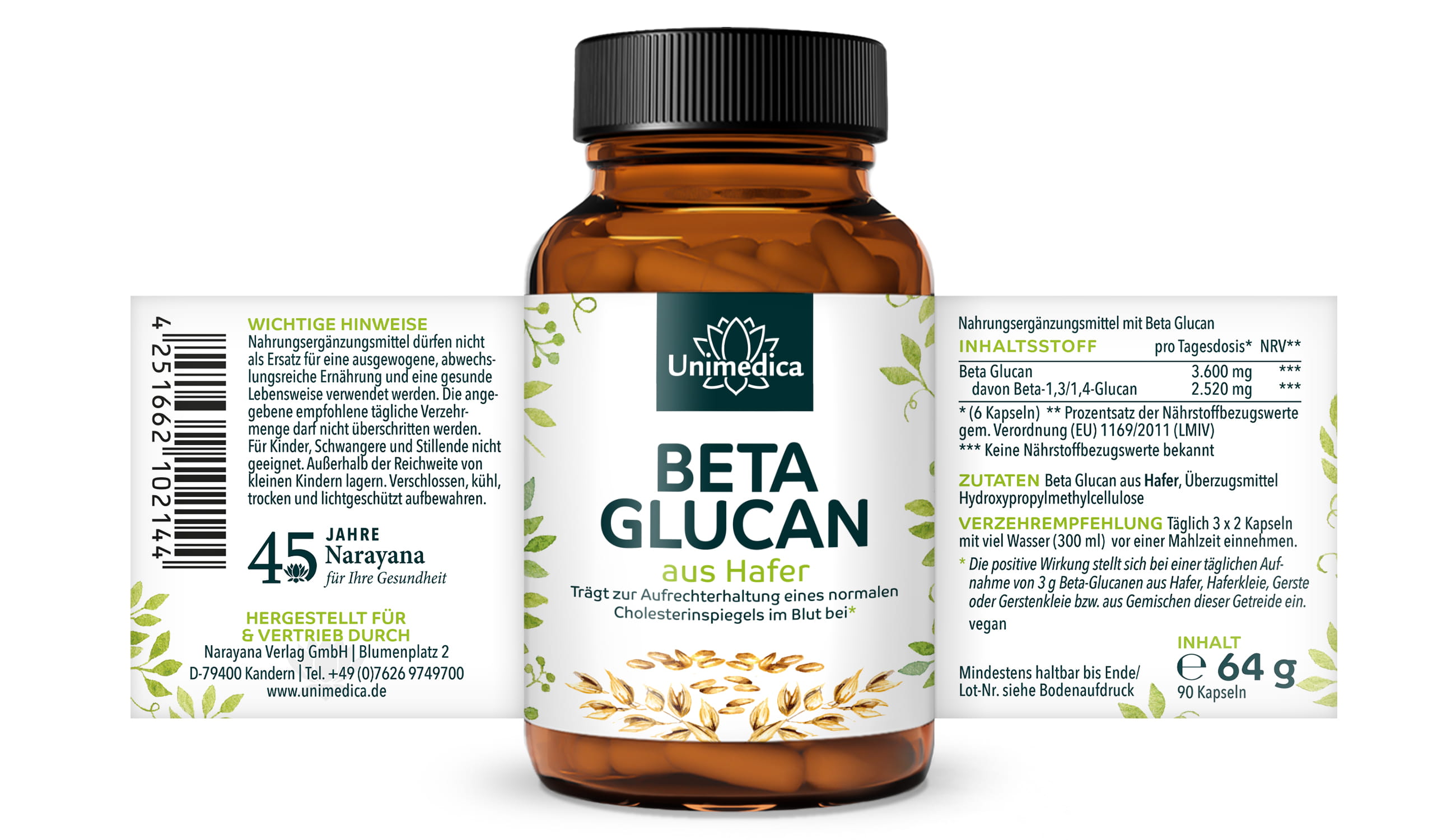 Beta Glucan - 3.600 mg Beta Glucan pro Tagesdosis (6 Kapseln) - 90 Kapseln - von Unimedica