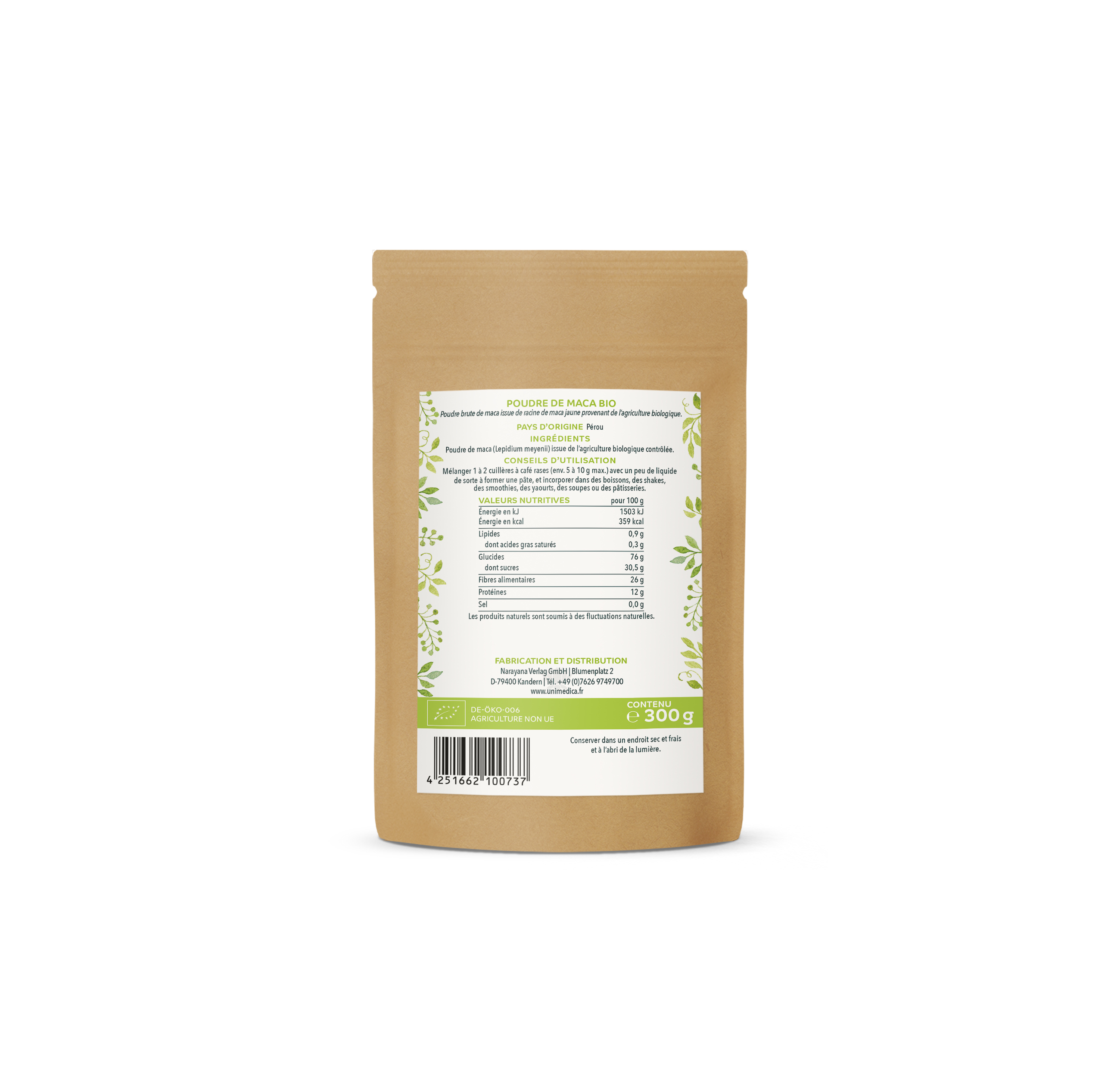 Maca en poudre bio - 300 g - par Unimedica