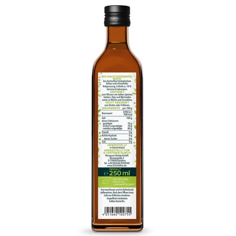 Bio Nachtkerzenöl nativ - naturrein - kaltgepresst - 250 ml - von Unimedica