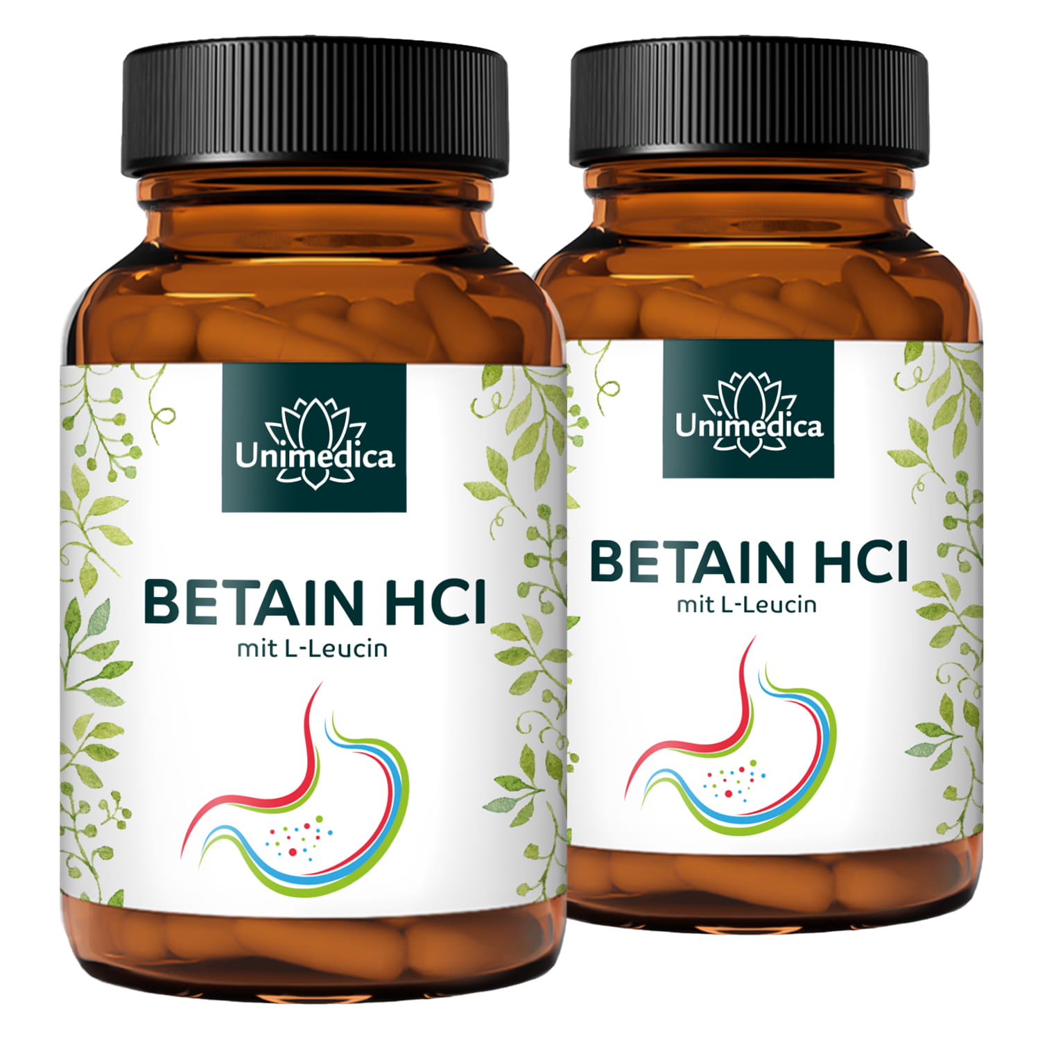 2er-Sparset: Betain HCl mit L-Leucin - 2.600 mg pro Tagesdosis (4 Kapseln) - 2 x 120 Kapseln - von Unimedica