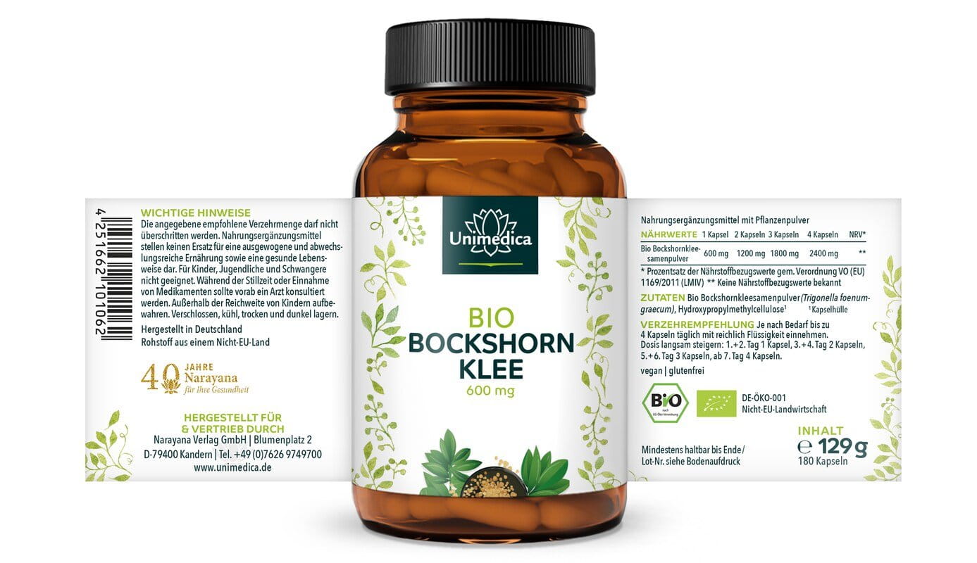 2er-Sparset: Bio Bockshornklee - 600 mg - hochdosiert - 2 x 180 Kapseln - von Unimedica