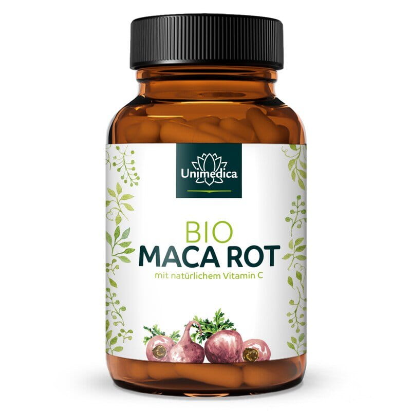Bio Maca Rot - 3.000 mg pro Tagesdosis (4 Kapseln) - plus Vitamin C aus Bio Acerola - 180 Kapseln - von Unimedica