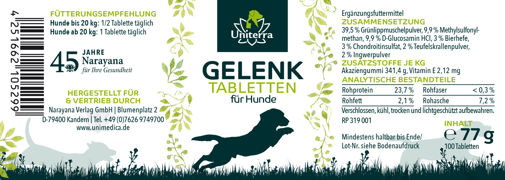 Gelenktabletten für Hunde - Ergänzungsfuttermittel - 100 Tabletten - von Uniterra