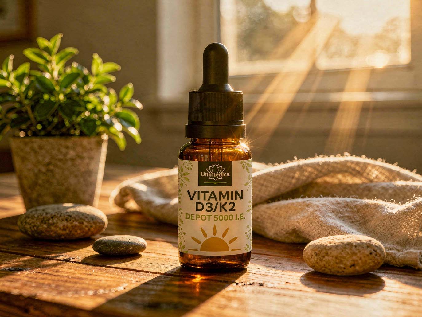 Vitamin D3 / K2 5000 I.E. - DEPOT - K2VITAL® - 125 µg D3 und 100 µg K2 pro 5-Tagesdosis (1 Tropfen) - 10 ml - von Unimedica