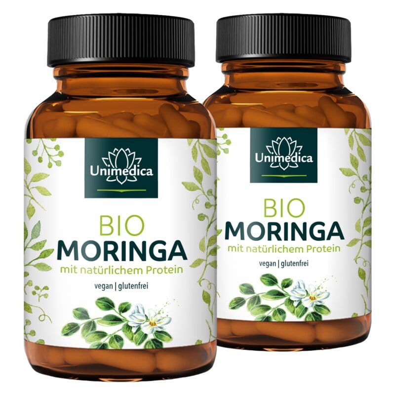 Lot de 2: Moringa BIO - 1350 mg par dose journalière (3 gélules) - 2 x 120 gélules - par Unimedica