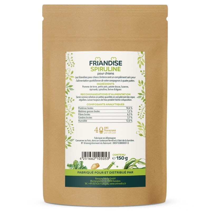 Friandise spiruline pour chiens  collations naturelles pour chiens avec des algues et des légumes  complément alimentaire - 150 g - par Uniterra