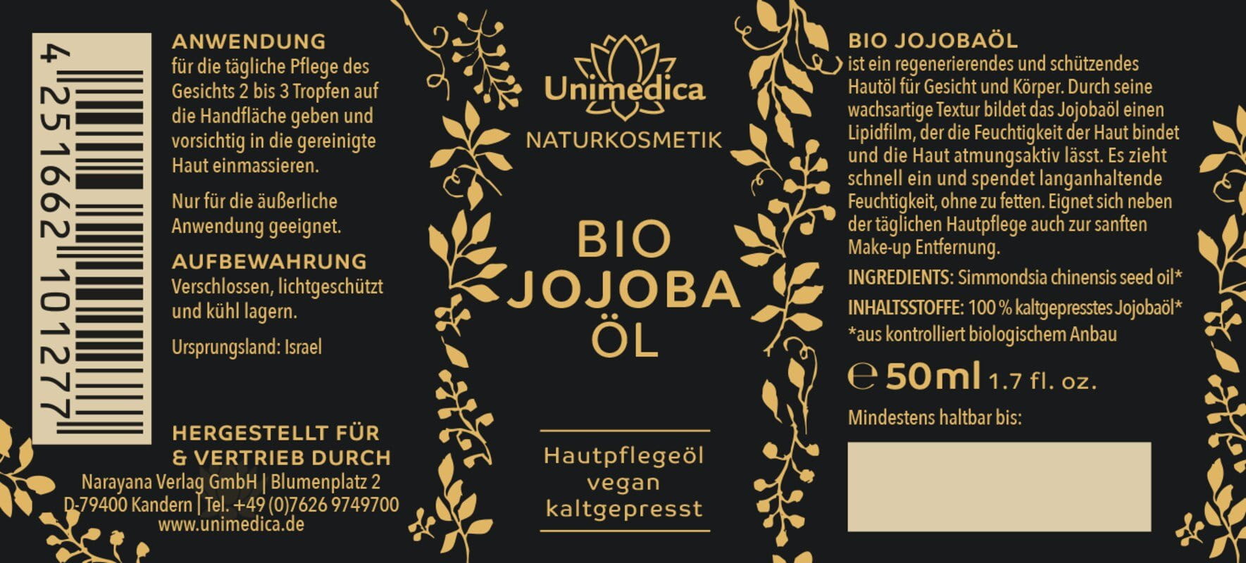 Huile de jojoba bio - 50 ml - par Unimedica
