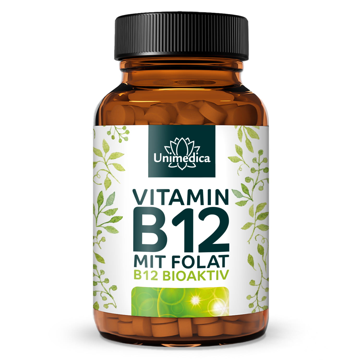Vitamin B12 mit Folat - 500 µg B12 und 400 µg Folat pro Tagesdosis (1 Tablette) - 180 Tabletten - von Unimedica