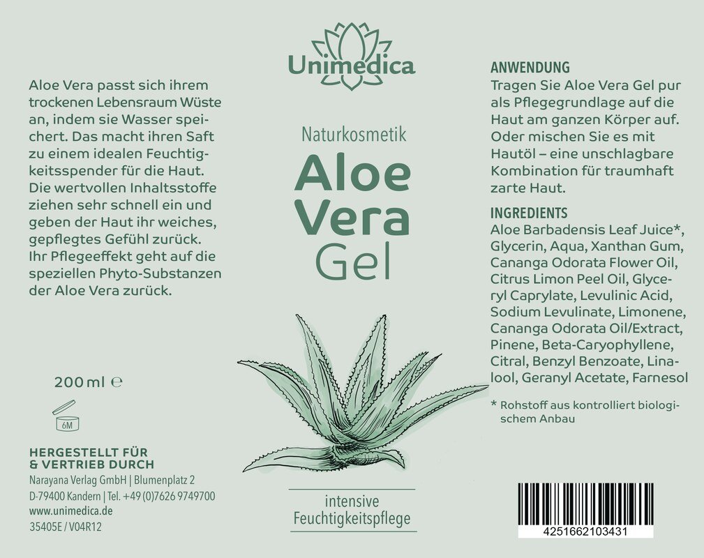 Aloe Vera Gel - Naturkosmetik - 200 ml - von Unimedica