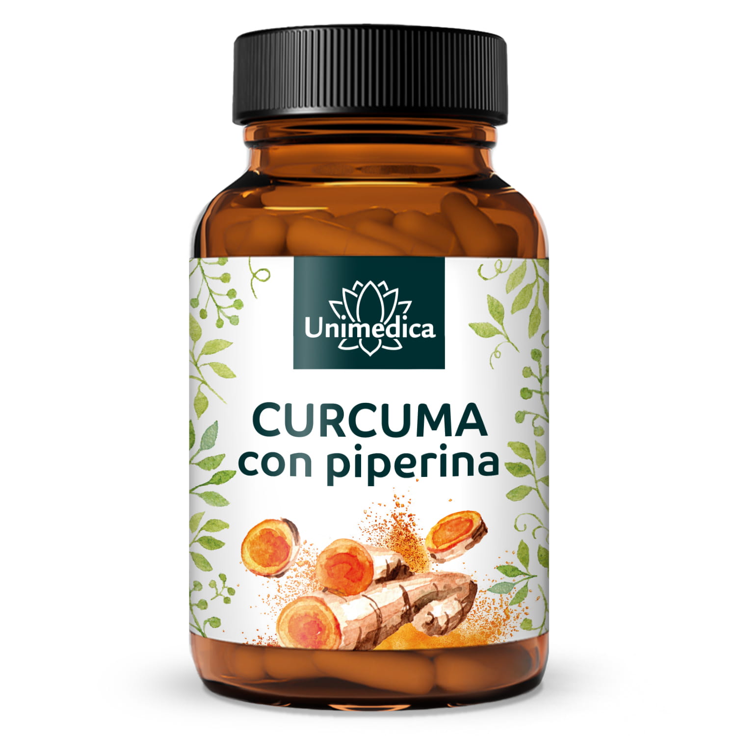 Curcuma con piperina - 300 mg di curcuminoidi e 10 mg di piperina per dose giornaliera (1 capsula) - 90 capsule - di Unimedica