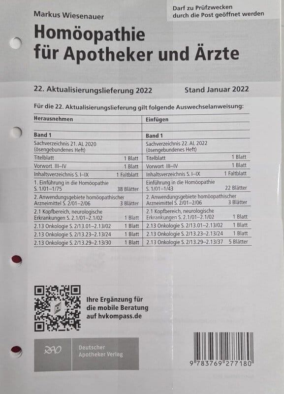 Homöopathie für Apotheker und Ärzt - 22. Aktualisierungslieferung 2022