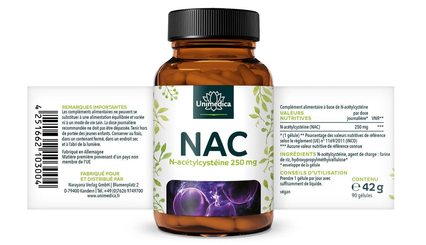 NAC - 250 mg - N-Acétyl-Cystéine de Fermentation Naturelle - 90 gélules - par Unimedica